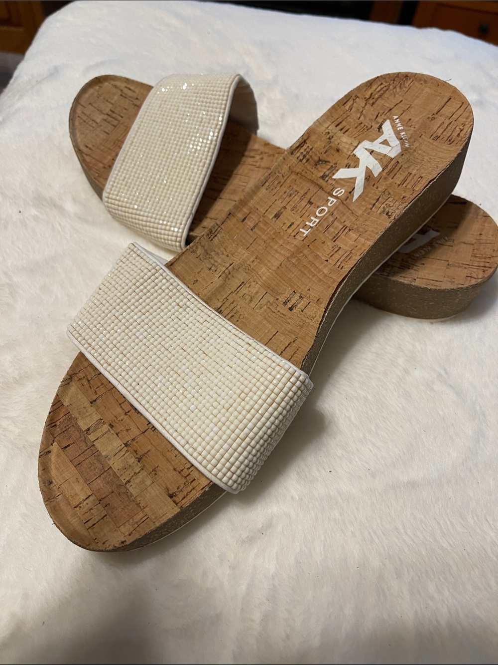 White Cork Slide Sandals